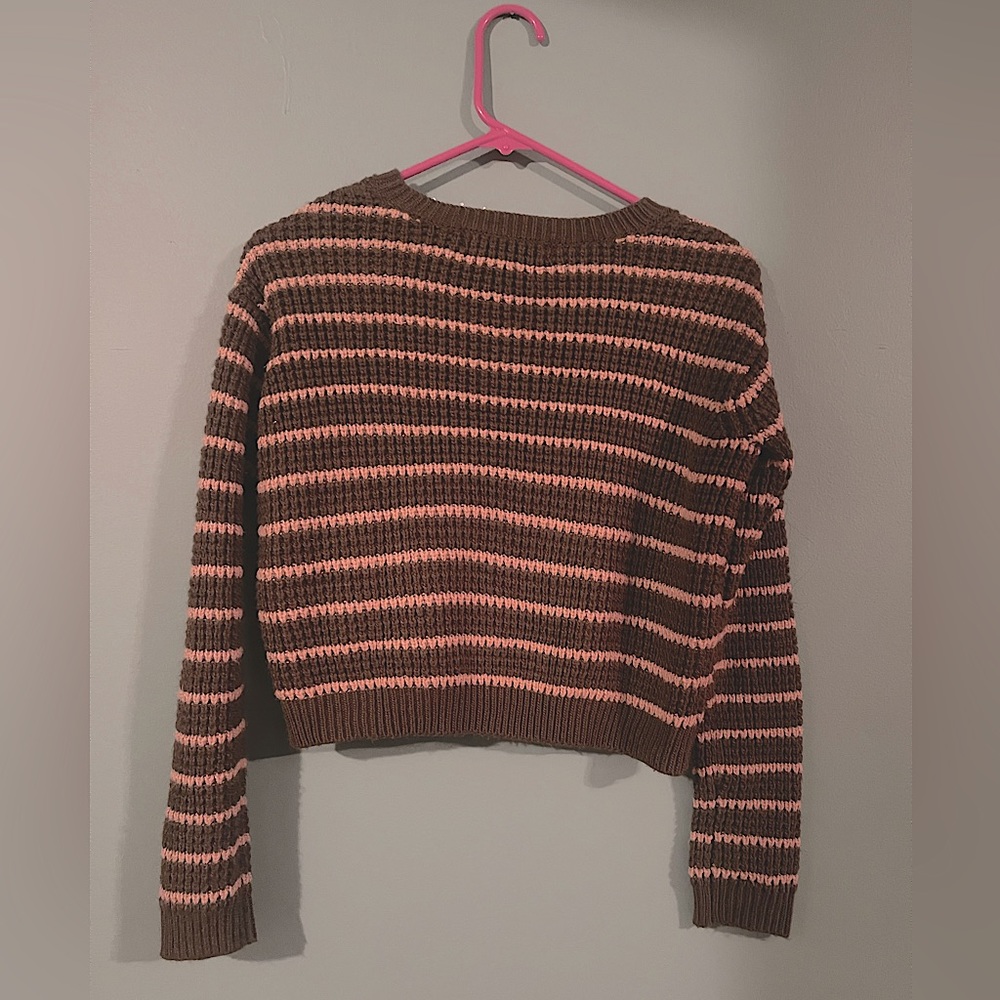 Forever 21 Dark Green/Beige Cropped Striped Sweater Size S